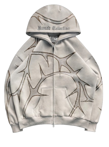 THORN RHINESTONE ZIP HOODIE BONE