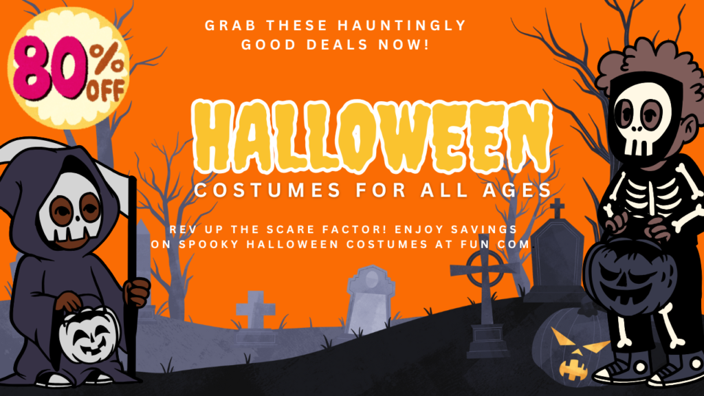 Rev up the scare factor! Enjoy savings of up to 80% on spooky Halloween costumes Grab these hauntingly good deals now!