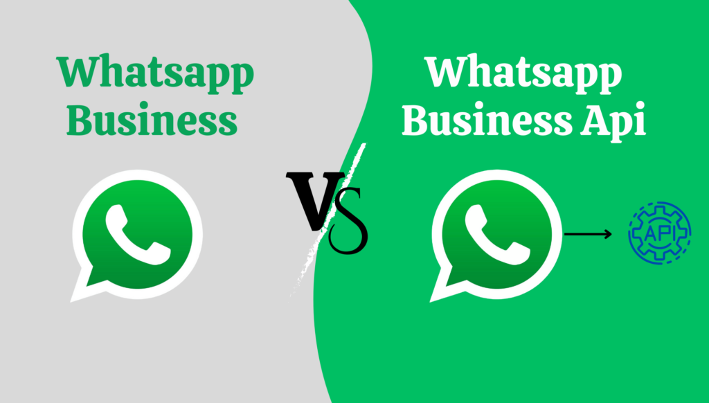 a camparison image with two logo off whatsapp and text whatsapp business vs whatsapp business api