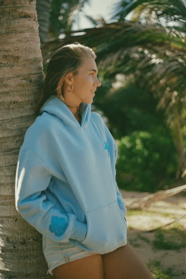 Pink Palm Puff Blue Hoodie