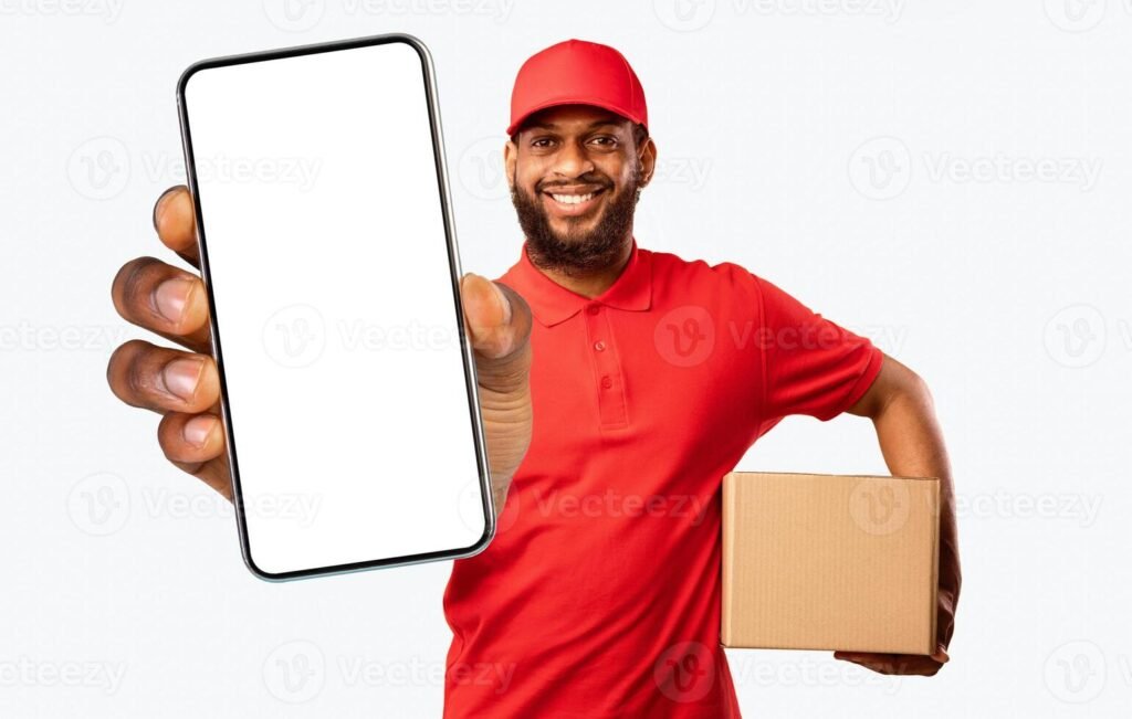 Courier handling an urgent delivery package in a city street